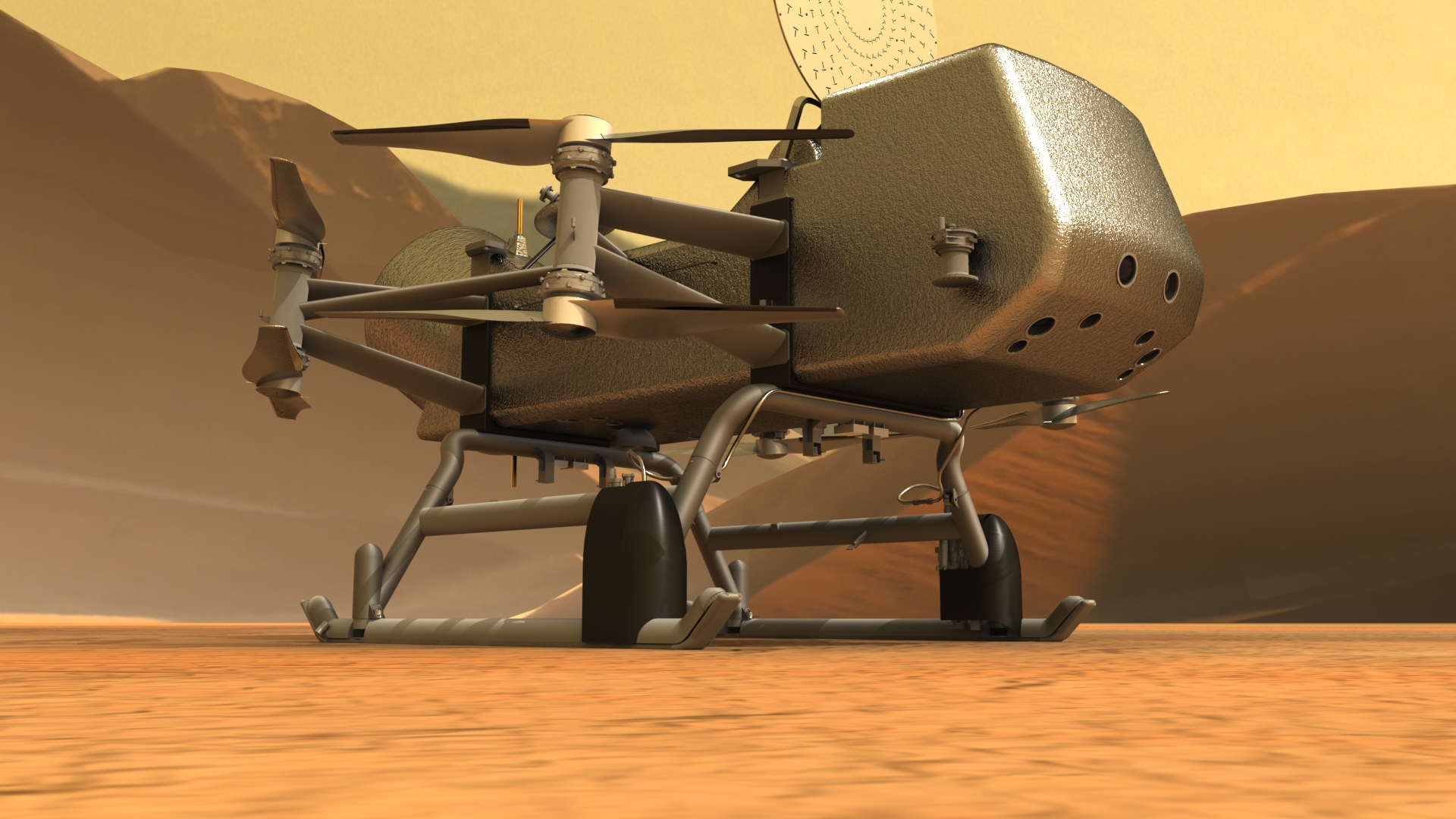 Dron de la misión Dragonfly. Créditos: NASA